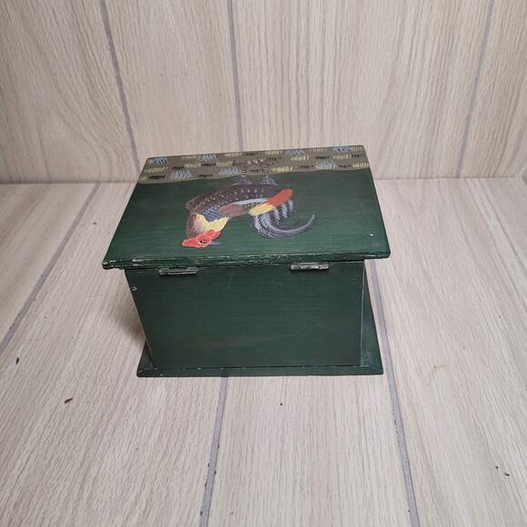 Vintage Handpaited Rooster Wood Recipe Box Bird Farmhouse Cottagecore Boho - Picture 10 of 12